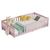 Mirightone Twin Size Floor Bed for Kids, Wood Montessori Floor Beds with Fence Railings and Slats Support, Twin Playhouse Bed Frame for Boys Girls, No Box Spring Needed, Pink view 4