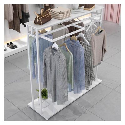 JYHBSHCC Independent Double-rod Clothes Hanger, Multi-functional Storage Display Rack, Suitable for Clothing Stores and Retail Stores, 120x50x130cm, White