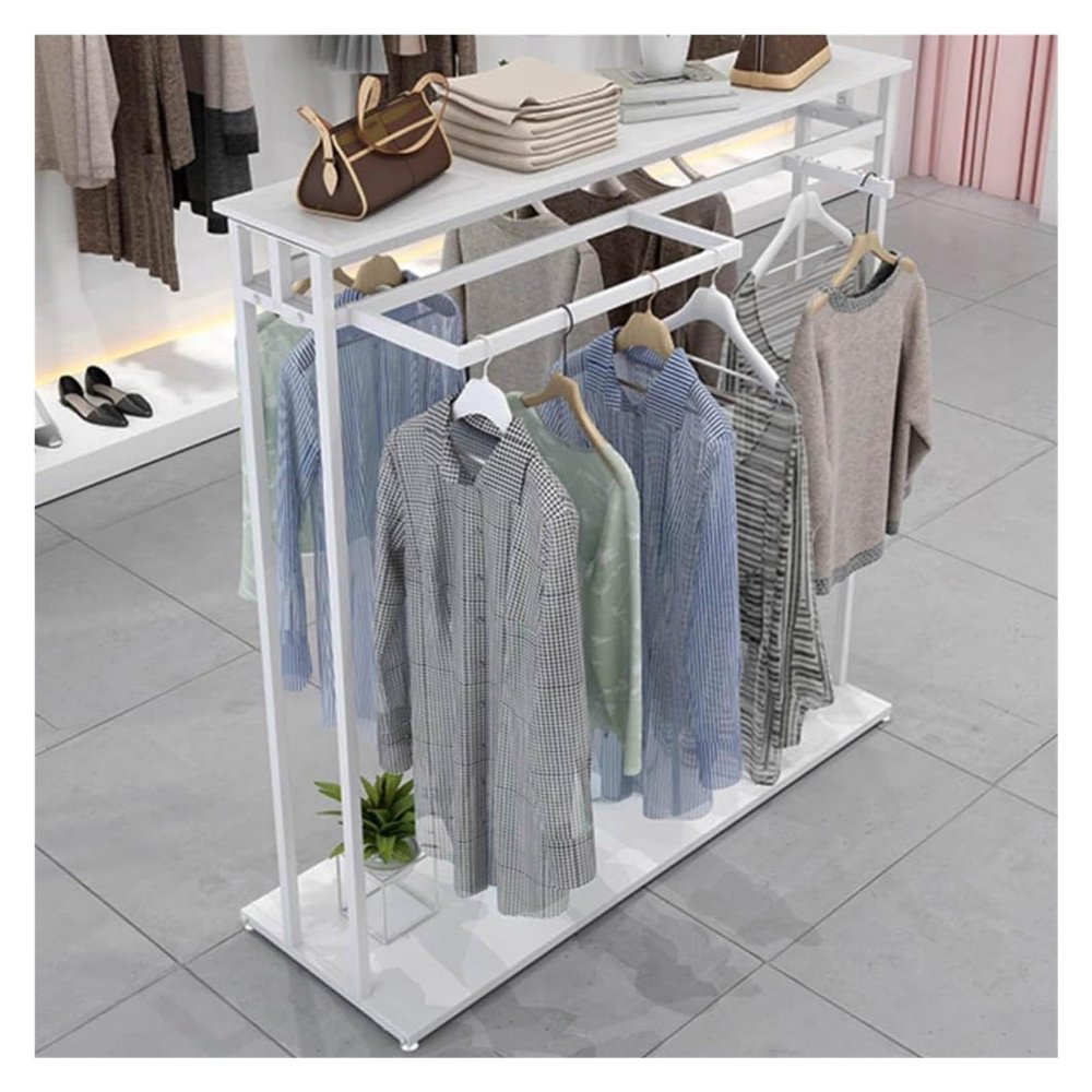 JYHBSHCC Independent Double-rod Clothes Hanger, Multi-functional Storage Display Rack, Suitable for Clothing Stores and Retail Stores, 120x50x130cm, White