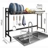 HUQHUMSK Dish Rack, Dish Rack, Black Stainless Steel Kitchen Sink Dish Drying Rack Drain Rack Cutlery Water Tableware Organizer 91 * 27 * 57Cm Strong and Sturdy view 2
