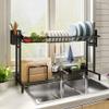HUQHUMSK Dish Rack, Dish Rack, Black Stainless Steel Kitchen Sink Dish Drying Rack Drain Rack Cutlery Water Tableware Organizer 91 * 27 * 57Cm Strong and Sturdy view 4