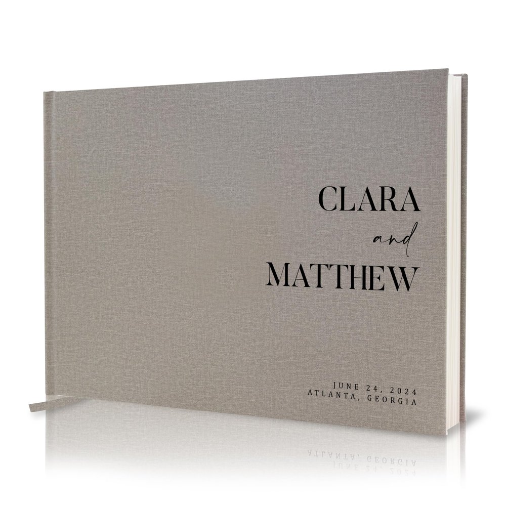 Personalized Guest Book - 11.5" x 8.5" Premium Custom Guest Signing Book with Bookmark and Blank Pages for Wedding Reception Table Decoration Engagement Birthday Party Event, Gray