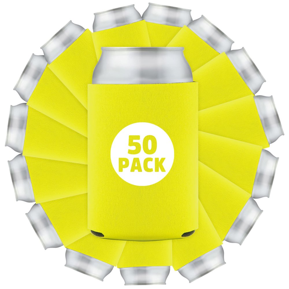 50 Pcs Bulk Blank Collapsible Can Coolers - Perfect For Sublimation Printing, HTV, Screen Printing or DIY Crafts (Yellow)