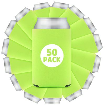 50 Pcs Bulk Blank Collapsible Can Coolers - Perfect For Sublimation Printing, HTV, Screen Printing or DIY Crafts (Neon Green)