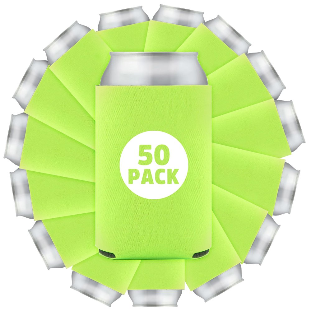 50 Pcs Bulk Blank Collapsible Can Coolers - Perfect For Sublimation Printing, HTV, Screen Printing or DIY Crafts (Neon Green)