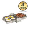 Bella 10"x 20" Ceramic Fold-n-Store Dual Temp Griddle, Fits-anywhere Kitchenware, EverGood Ceramic Nonstick Coating, 2 Temperature Zones up to 400F, Dishwasher Safe Drip Tray, 1500 Watt, Oatmilk view 3