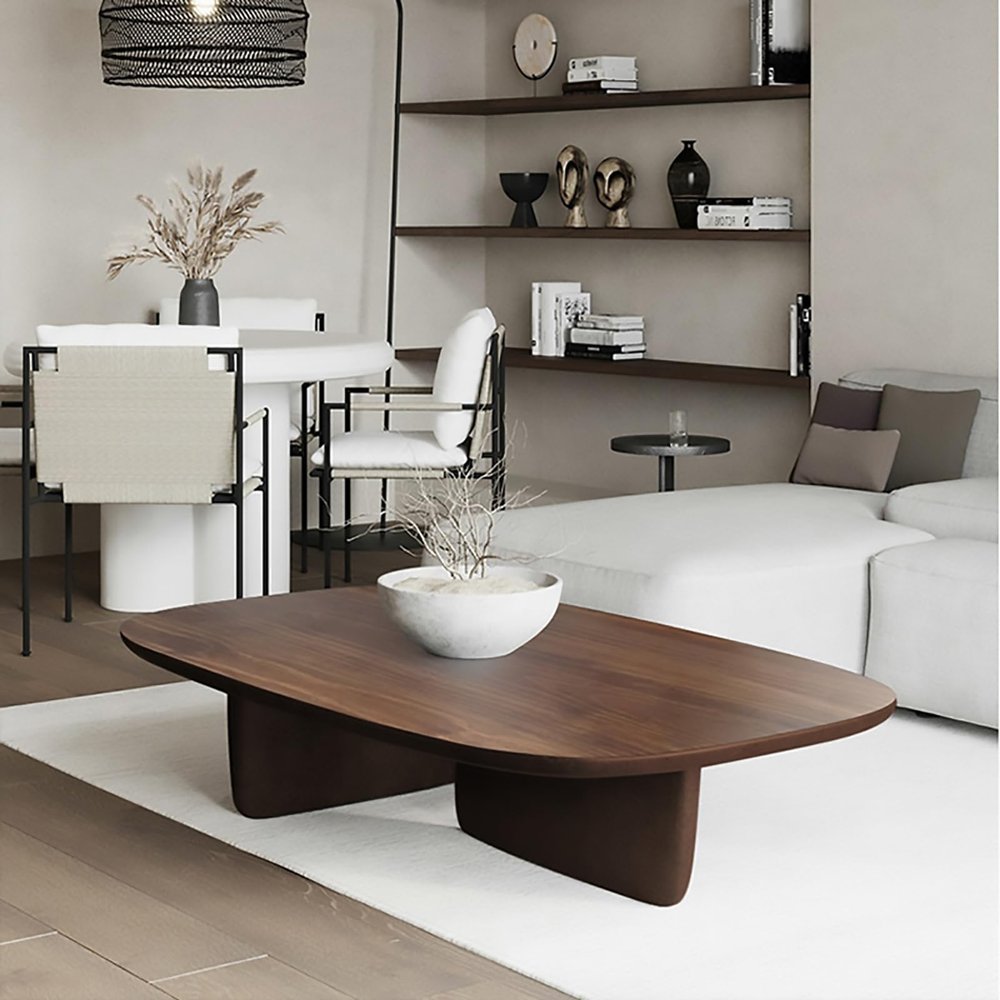 TopJia Modern Farmhouse Coffee Table for Living Room, Minimalist Solid Wood Coffee Table, Rectangular Center Wooden Table Low Table Japanese Tea Table for Balcony(47x24x16inch, Brown), 1795156