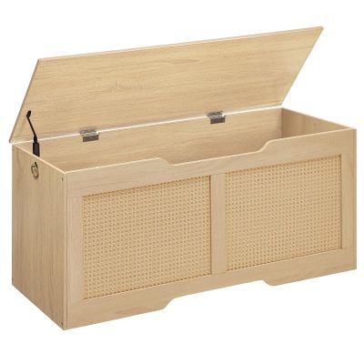 HOOBRO Storage Bench, 43.3" Toy Box, Rattan-Like Storage Chest, Sturdy Entryway Bench Supports 220 lb, Toy Chest, Safety Hinge, U-Shaped Opening, Easy Assembly, Natural NL22CW01
