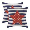 4th of July Pillow Covers 22x22 Inch Set of 2 Memorial Day Independence Day Blue Stripe Red Star Decor Throw Pillows American Flag USA Patriotic Outdoor Cushion Cases for Couch Bed Decorations view 1