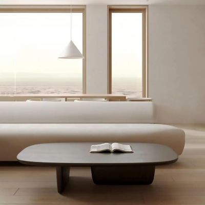 Modern Farmhouse Coffee Table for Living Room, Minimalist Solid Wood Coffee Table, Rectangular Center Wooden Table Low Table Japanese Tea Table for Balcony(47x24x16inch, Black)