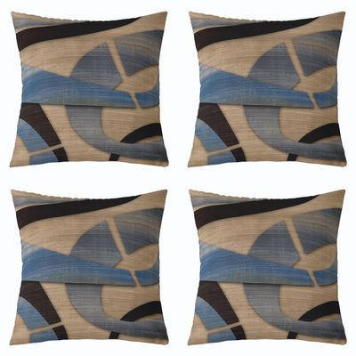 Abstract Lines Throw Pillow Covers 16x16 Inch Set of 4 Retro Brown Blue Spiral Decorative Cushion Covers for Teens Adults Geometric Circles Stripes Simple Style Cushion Cases for Room Decor