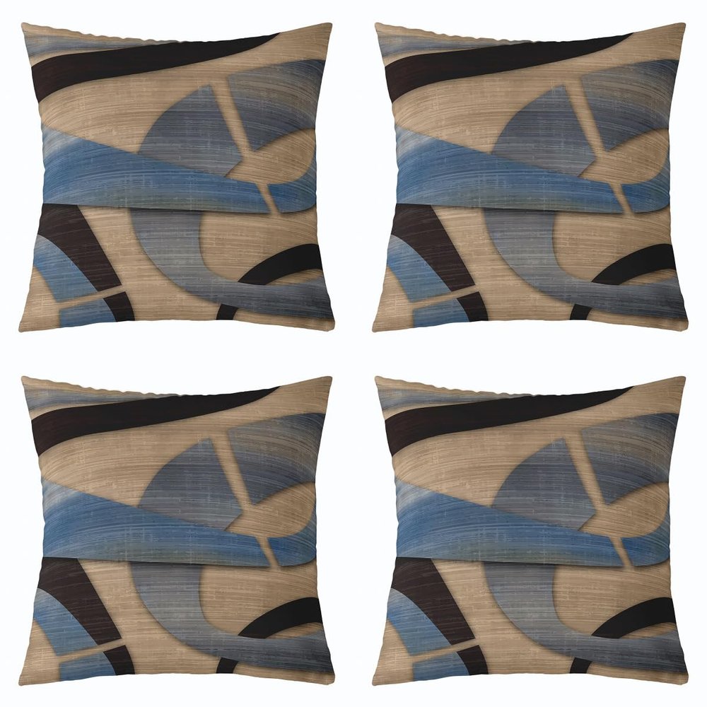 Abstract Lines Throw Pillow Covers 16x16 Inch Set of 4 Retro Brown Blue Spiral Decorative Cushion Covers for Teens Adults Geometric Circles Stripes Simple Style Cushion Cases for Room Decor