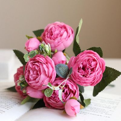 DIFUGLID 30cm Peony Artificial Flowers Decoration European Big Head Tea Rose Bouquet Fake Flowers for Home Wedding Decoration Fake Plants,Rose
