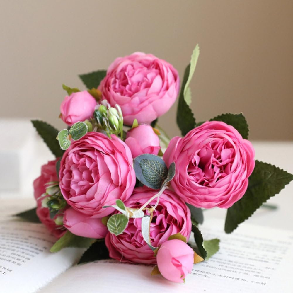 DIFUGLID 30cm Peony Artificial Flowers Decoration European Big Head Tea Rose Bouquet Fake Flowers for Home Wedding Decoration Fake Plants,Rose