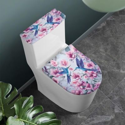 Flashideas Hummingbird Floral Toilet Lid Cover and Toilet Tank Cover 2Pcs Toilet Seat Cover and Tank Lid Covers Stretch Toilet Covers Set for Bathroom Fits Most Toilet Tanks & Lids