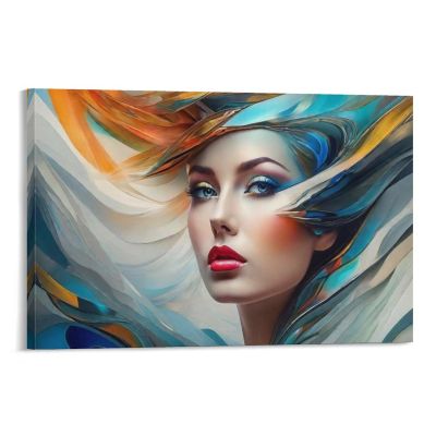 Abstract Art Multicolor Long Hair Girl Canvas Painting Wall Art Poster for Bedroom Living Room Decor 12x18inch(30x45cm) Frame-style