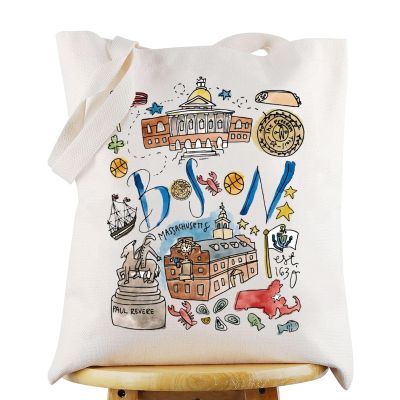 G2TUP Boston Travel Tote Bag - Boston Landmarks Shoulder Bag Gift Souvenir