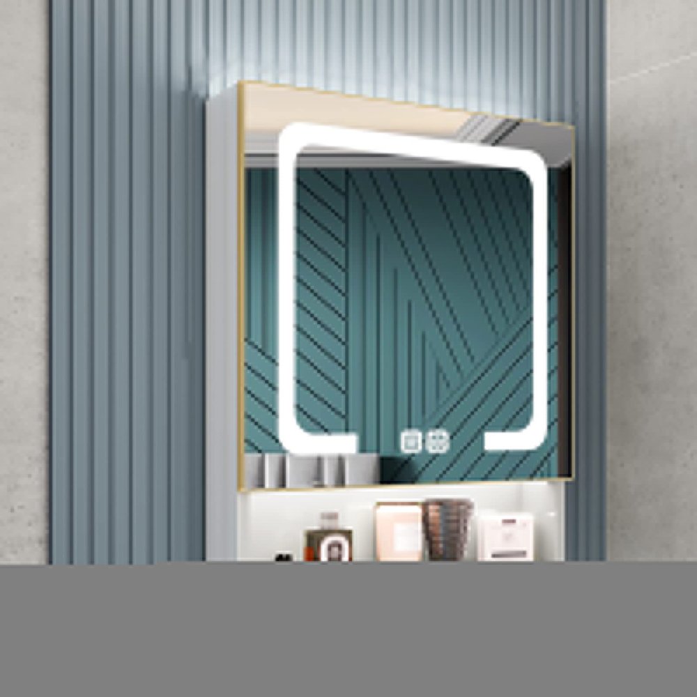 Bathroom Wall Mounted Cabinet with Defogging Function Aluminum Alloy Smart Mirror Cabinet with LED Light White 58 x 70 x 13 CM (White)