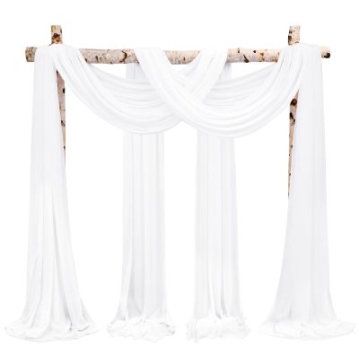 Showgeous Cream White Wedding Arch Drapes, 4 Panels 28" x 19ft Chiffon Fabric Drapes for Ceremony, Reception, Party