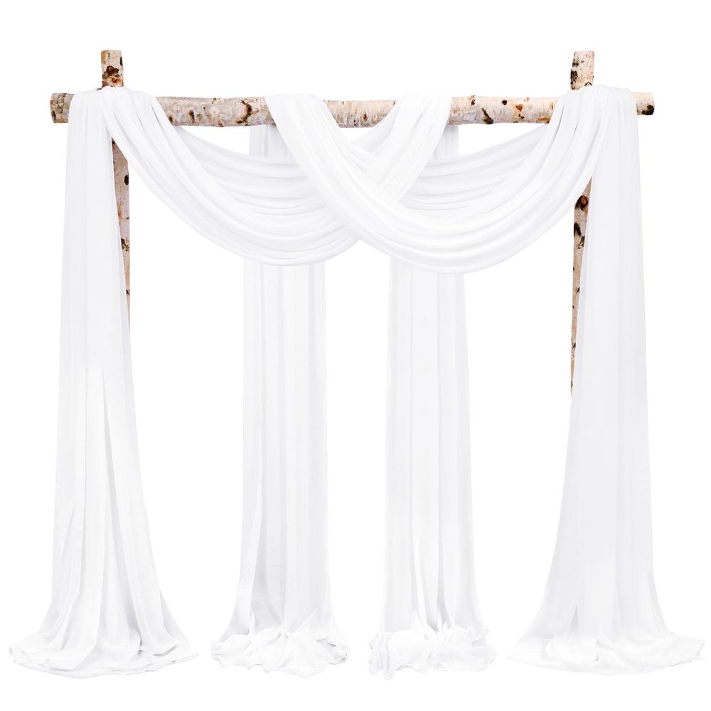 Showgeous Cream White Wedding Arch Drapes, 4 Panels 28" x 19ft Chiffon Fabric Drapes for Ceremony, Reception, Party