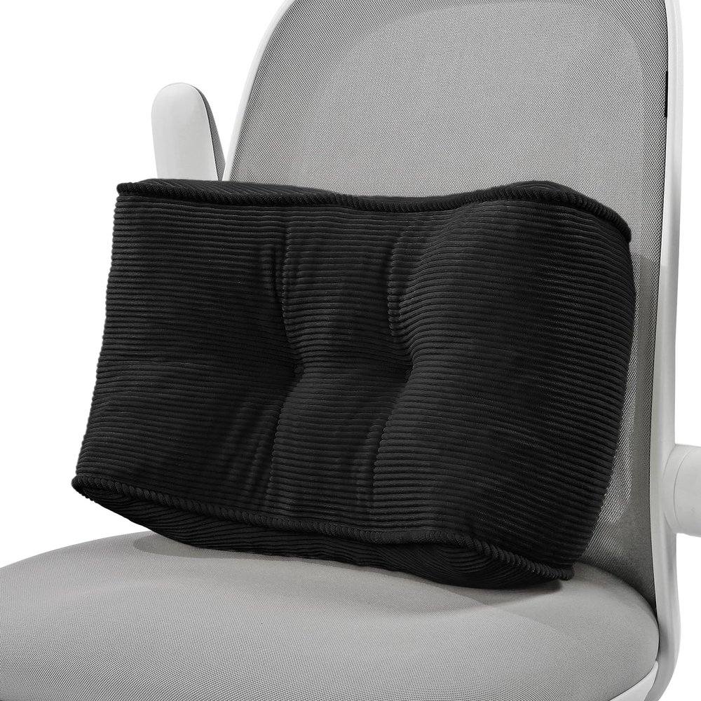 Glyzia Lumbar Support Pillow for Office Chairs, Bite-Size Natural Latex Foam Back Support Pillow for Lower Back Pain Relief, Soft & Support Corduroy Desk Chair Cushion, M, Black