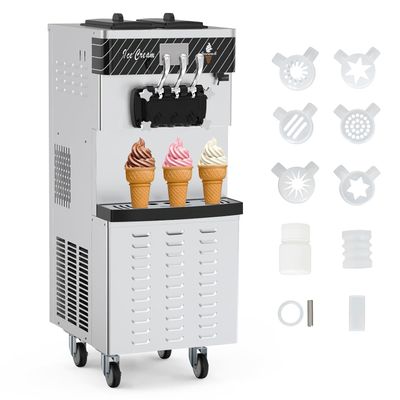 Commercial Ice Cream Maker with Two 12L Hoppers, 3 Flavors Soft Serve Machine. 2450W Compressor, Soft Ice Cream Machine with LCD Panel for Restaurants Snack Bar