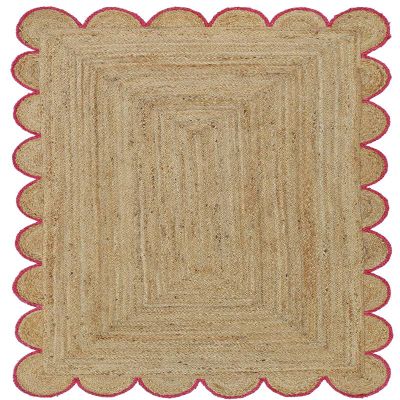 MORVEE Area Rug 2x6 Jute Scalloped Natural (Pink, 2' x 6')