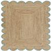 MORVEE Area Rug 3x5 Jute Scalloped Natural (Teal, 3' x 5') view 1