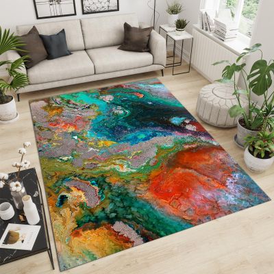 Abstract Marble Light Luxury Living Room Rugs, Nordic Medieval Colorful Area Rug for Indoor, Small Carpet Foldable Without Harming The Floor, Printed Rugs for Bedroom Porch Office 24" W x 36" L