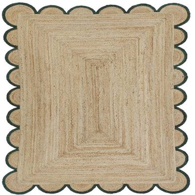 MORVEE Area Rug 4x6 Jute Scalloped Natural (Green, 4' x 6')