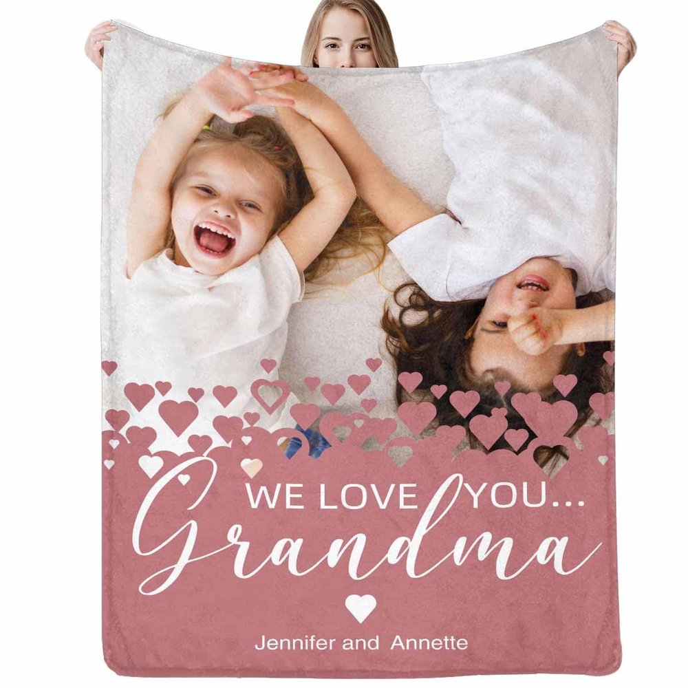 D-Story Custom Grandma Blanket Personalized Blanket with Photos Text Customized Picture Throw Blanket from Grandkids, for Grandma,Presents for Mom