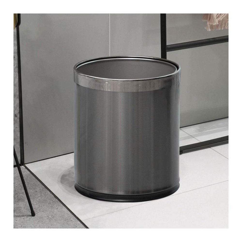 Bathroom Trash can Black Gold Stainless Steel Trash Can Kitchen Household Living Room High-end Paper Basket Bathroom Office Hotel Waste Paper Basket Kitchen Trash Can (Size : Small-10L)