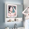 Bathroom Wall Mounted Cabinet with Defogging Function Aluminum Alloy Smart Mirror Cabinet with LED Light Black 78 x 70 x 13 CM (Black) view 2