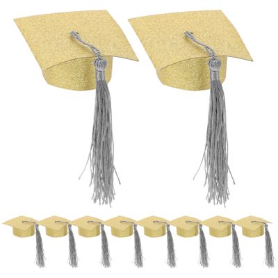 ibasenice 10pcs Graduation Cap Goblet Covers Wine Bottle Toppers for Celebrations Mini Tassel Hat Design for Graduation Parties and Events