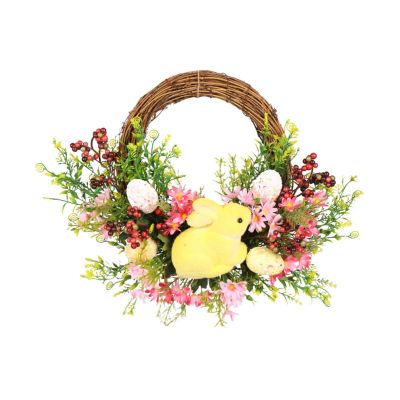 Cabilock Easter Egg Wreath with Led Lights Delicate Artificial Flower Door Pendant for Spring Festival Decor for Indoor Outdoor Home Decoration