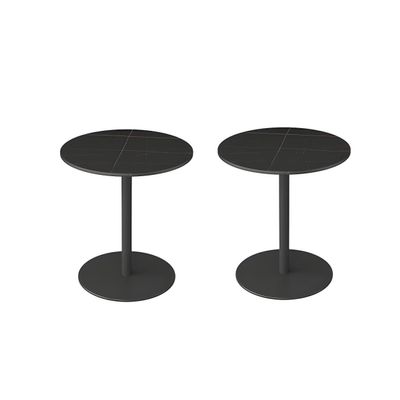 KWOKING Round Pedestal End Table Slate Side End Table Slate Side Table Sofa Corner Table Bedside Metal Coffee Table Balcony Small Round Table 16" L x 16" W x 22" H Black/Gold Top Black Base Set of 2