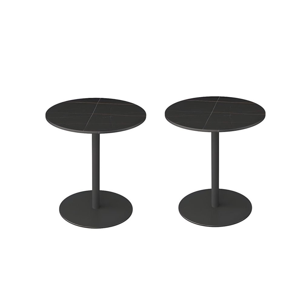 KWOKING Round Pedestal End Table Slate Side End Table Slate Side Table Sofa Corner Table Bedside Metal Coffee Table Balcony Small Round Table 16" L x 16" W x 22" H Black/Gold Top Black Base Set of 2