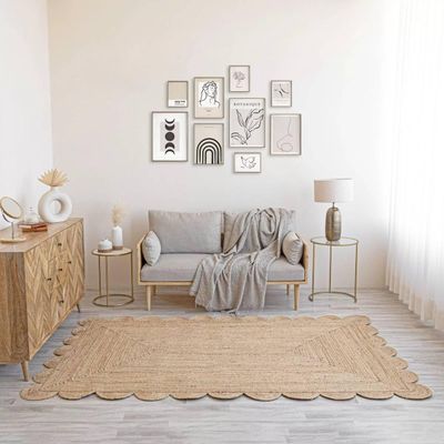 MORVEE Area Rug 4x6 Jute Scalloped Natural (Natural, 4' x 6')
