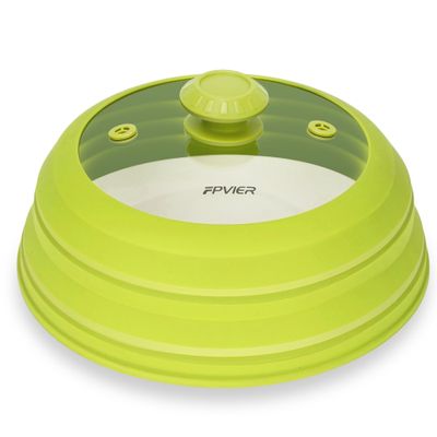 FPVIER Large Microwave Splatter Cover  Vented Tempered Glass Lid with Collapsible Silicone Rim, Fits 6-11" Bowls & Dishes, Prevents Mess, Keeps Food Moist & Fresh