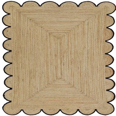 MORVEE Area Rug 2x6 Jute Scalloped Natural (Black, 2' x 6')