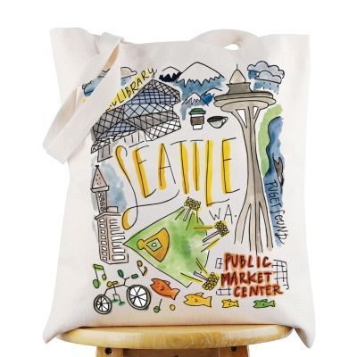 G2TUP Seattle Washington Travel Tote Bag Seattle Souvenir Gift Seattle Landmarks Shoulder Bag Seattle Merchandise (Seattle TG)