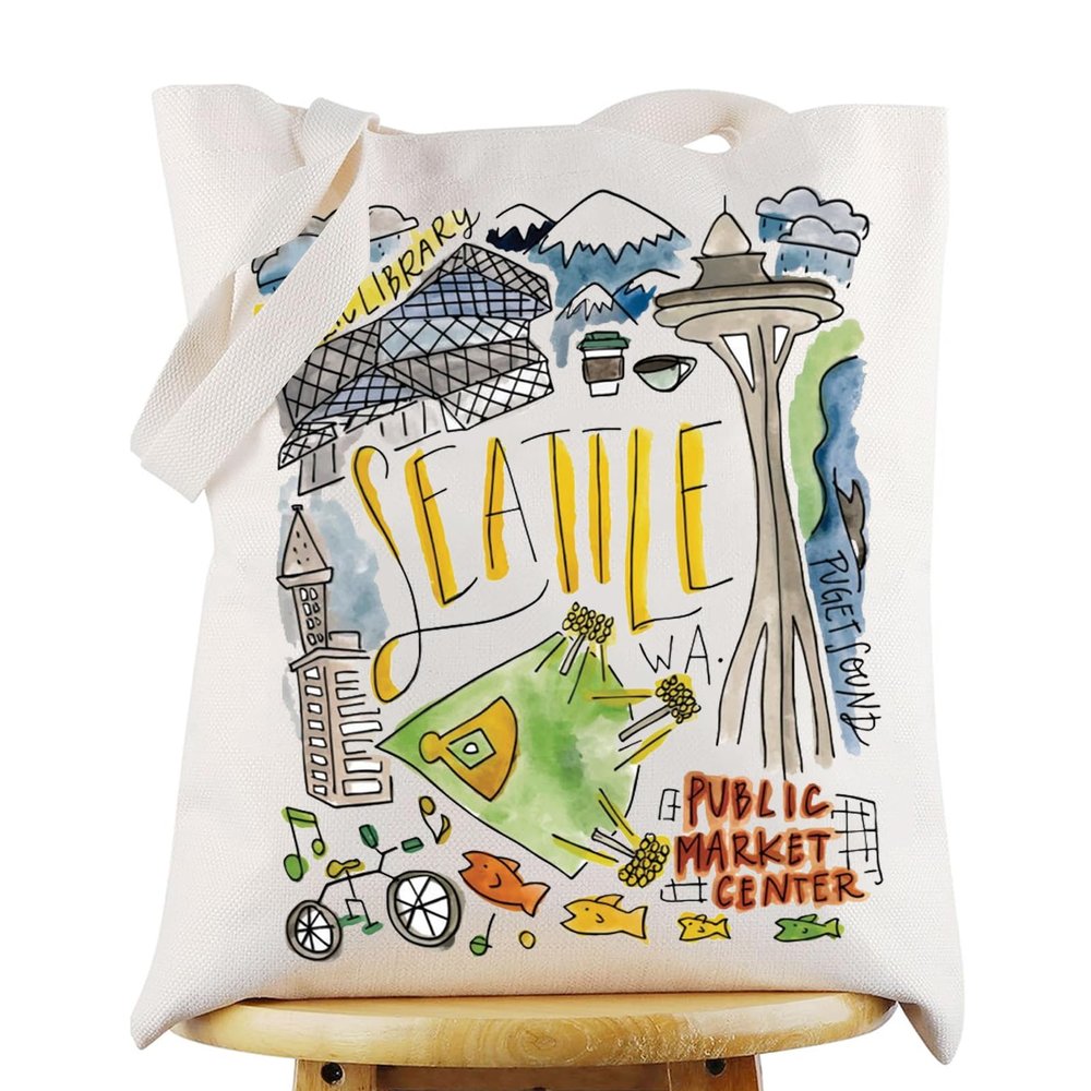 G2TUP Seattle Washington Travel Tote Bag Seattle Souvenir Gift Seattle Landmarks Shoulder Bag Seattle Merchandise (Seattle TG)