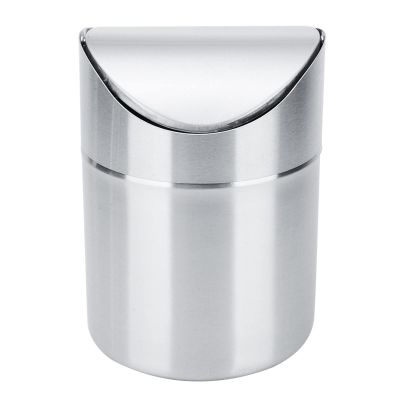 thalo Bathroom Waste Bin Indoor Trash Can 1Pcs Brushed Stainless Steel Mini Metal Desk Trash Bin for Home Kitchen Office Desk Trash Can Desktop Trash Can Kitchen Garbage Bin, 1.5L