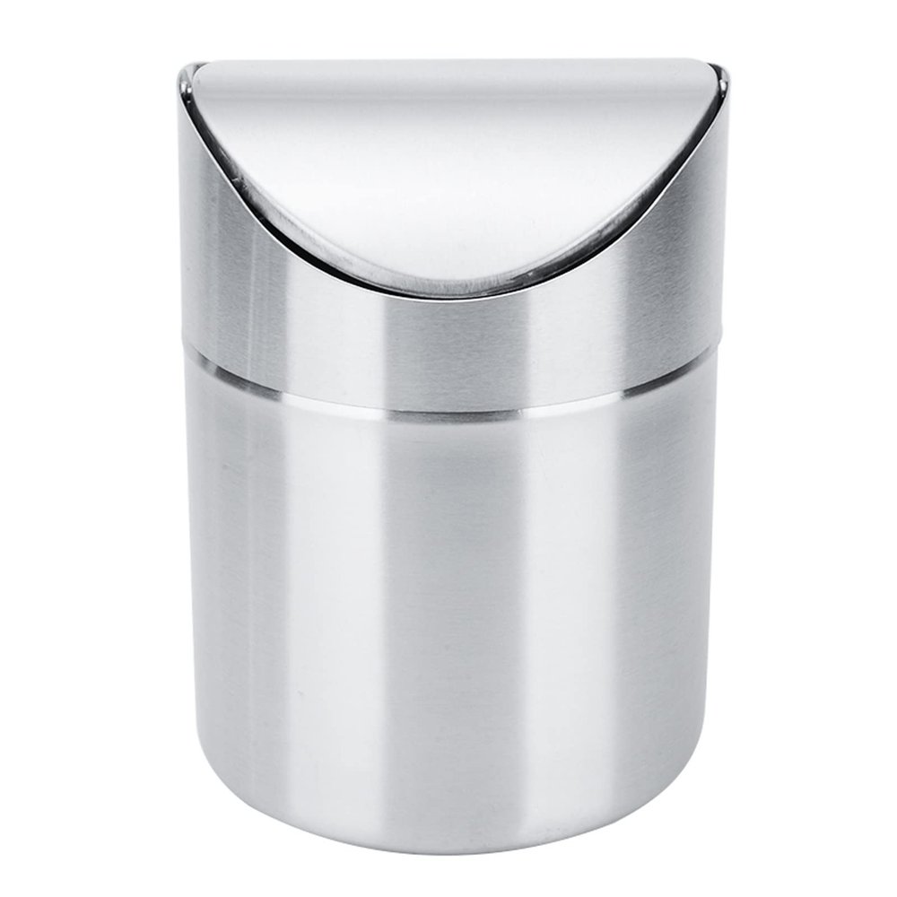 thalo Bathroom Waste Bin Indoor Trash Can 1Pcs Brushed Stainless Steel Mini Metal Desk Trash Bin for Home Kitchen Office Desk Trash Can Desktop Trash Can Kitchen Garbage Bin, 1.5L