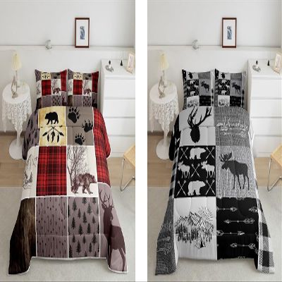 Erosebridal 4 Pieces, 2 Deer Bear Comforter + 2 Pillow Cases, Twin Size