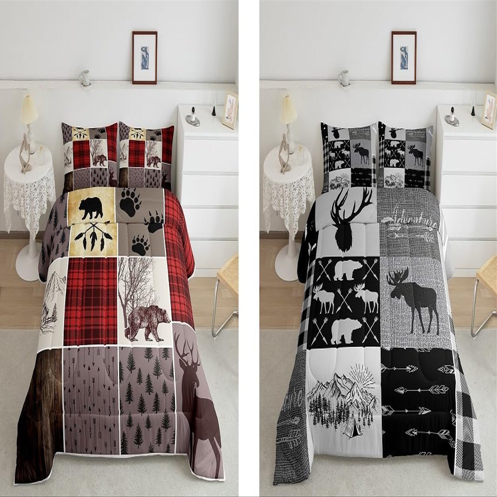 Erosebridal 4 Pieces, 2 Deer Bear Comforter + 2 Pillow Cases, Twin Size