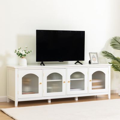 Bituman 71 inch TV Cabinet for TV up to 80" TV, Entertainment Center TV Stand, Media TV Console Table, Glass Door, Metal Handle, Can be Placed in The Children's Room, Bedroom Living Room, White