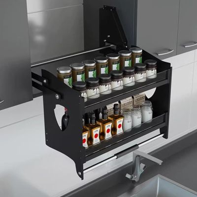 EMYJAY Pull-Out Cabinet Organizer, Upper Kitchen Wall Cabinet Storage Organizer Kitchen Cabinet Drop Down Shelf Pull-Out Cabinet Organizer, (Color : Black, Size : 76x28x53cm)