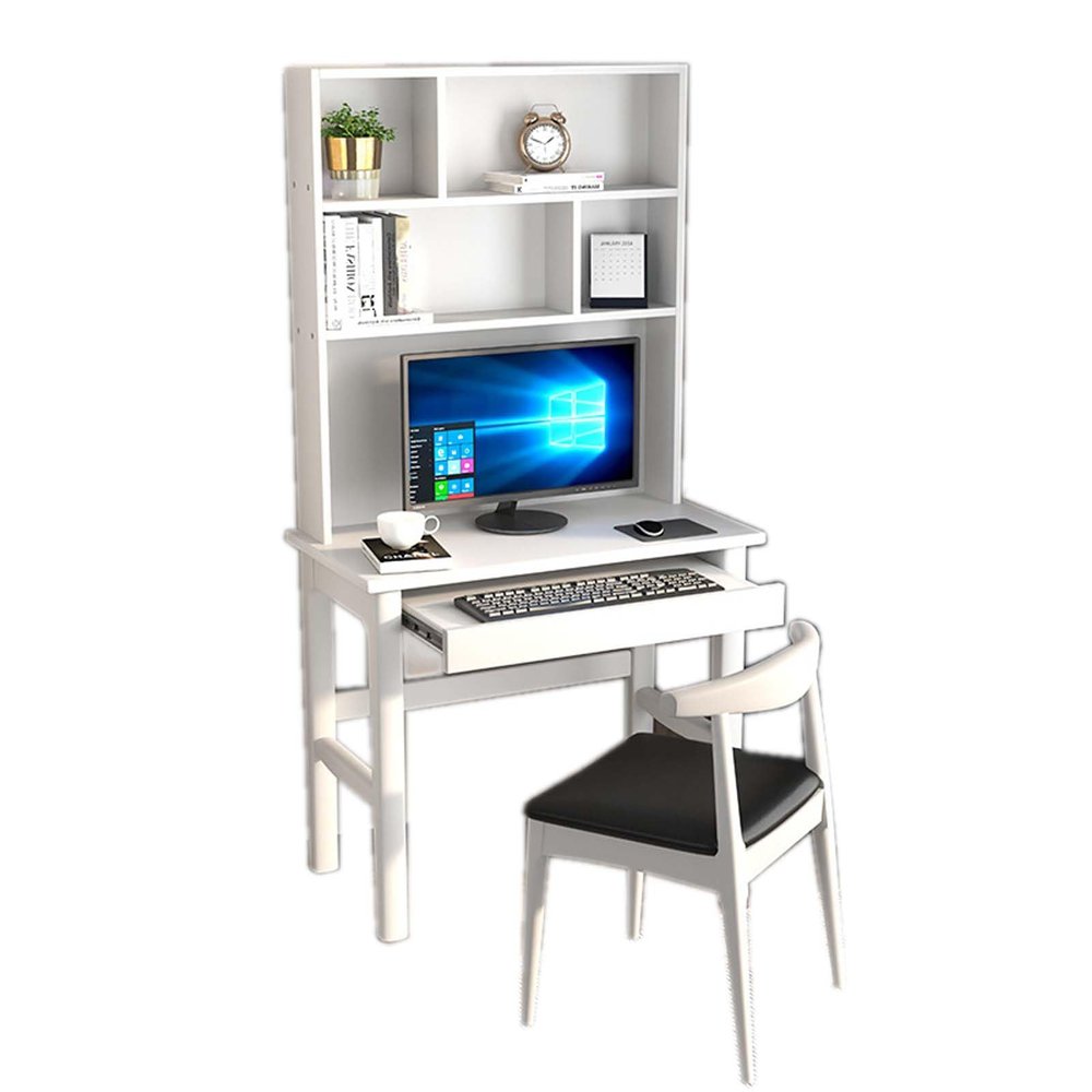 YSUEFIJO Office Small Computer Desk, Writing Study Work Table, Gaming Table Corner Desk, Space Saving Computer Table, with Keyboard Tray and Shelf, Modern Writing Table PC Desks