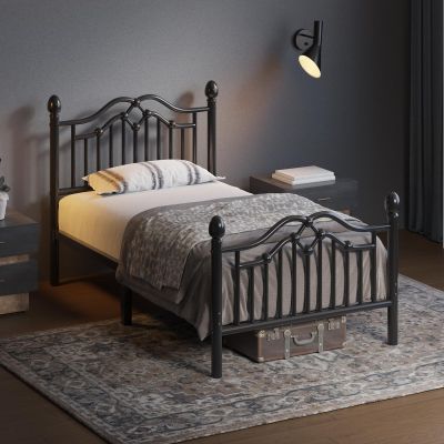LOEWAY Twin Metal Bed Frame with Classical Headboard and Footboard, Platform Bed Frame for Kids, Sturdy Metal Slats Support, Adequate Under Bed Storage, No Box Spring Needed, Easy Assembly, Black